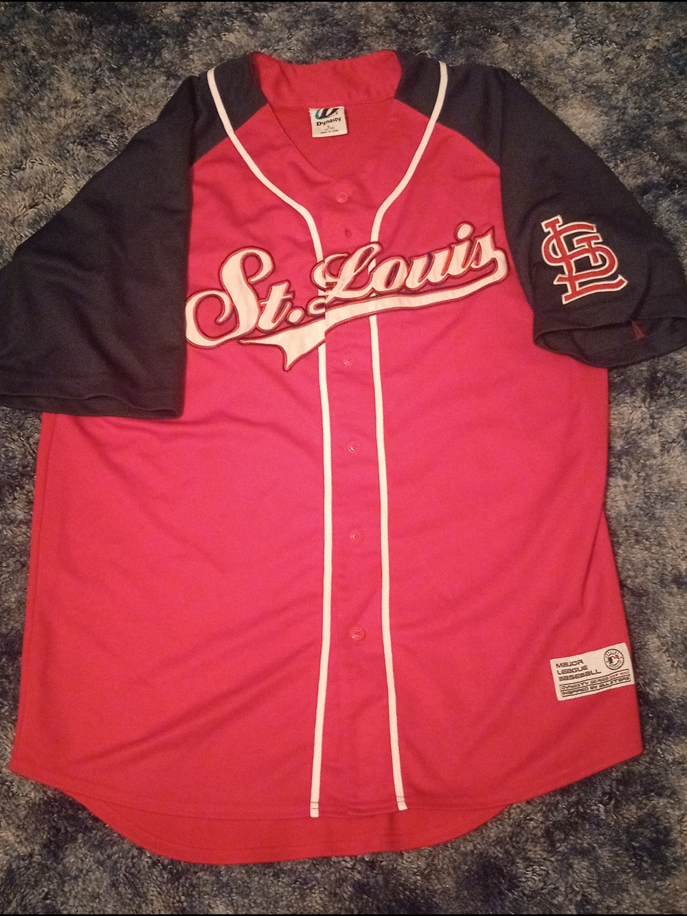 St. Louis Cardinals Red Large 42-44 Baseball Jersey with Navy Sleeves